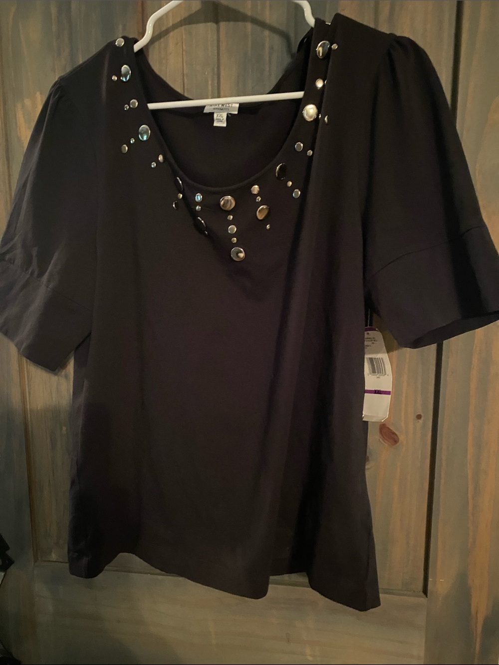 Nine West  Black Embellished Scoop Neck Women's Top